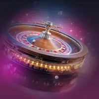 Roue de casino dorée éclairée par des spots