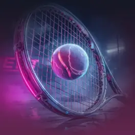 Raquette et balle de tennis baignées de lumière mauve