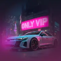 Voiture de sport stationnée sous un néon VIP